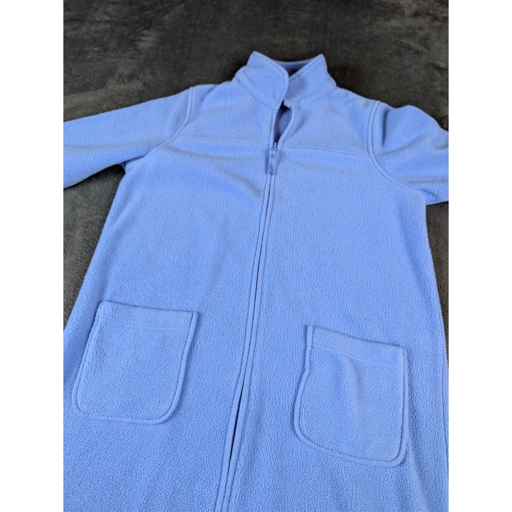 LL Bean Robe Womens Medium‎ Blue Fleece Full Zip Long Lounge Housecoat Plush